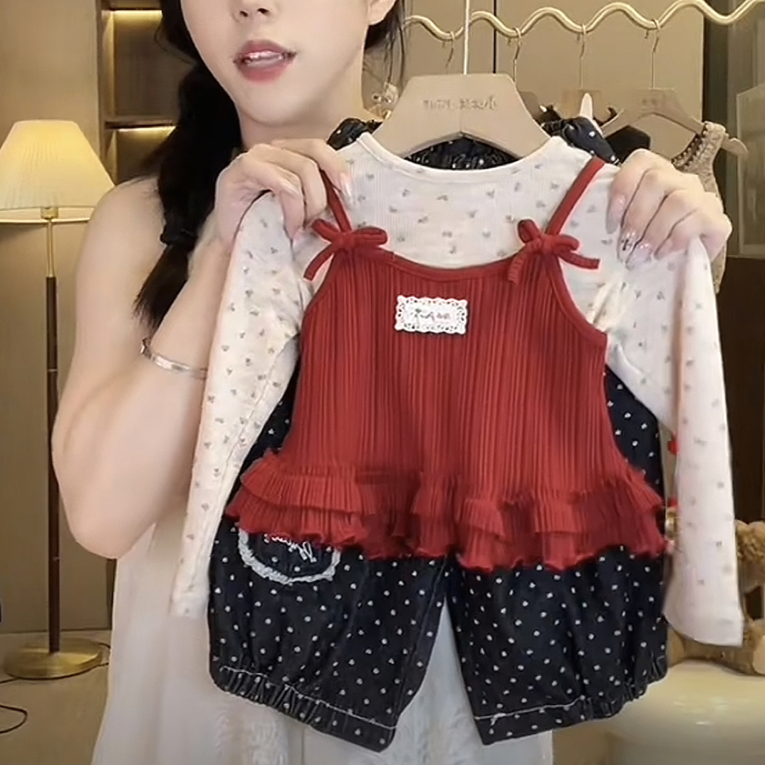 小沐沐女童洋气套装2025新款秋装长袖上衣甜美小童女宝宝两件套