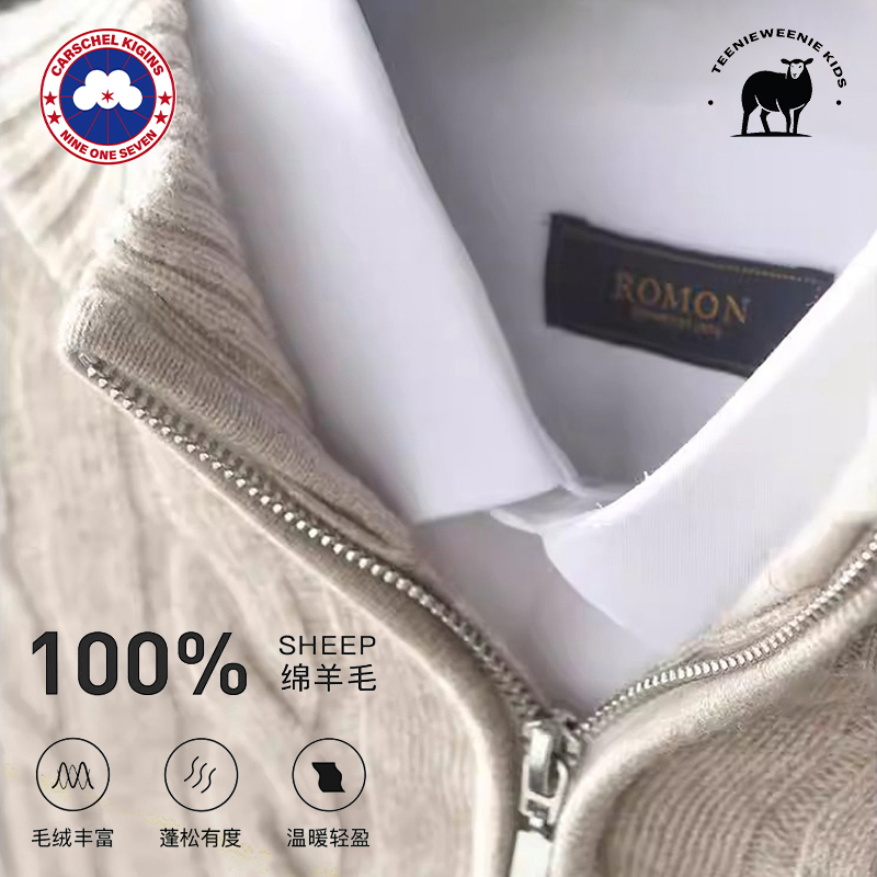 CARSCHEL KIGINS加鹅100%纯羊毛毛衣男款秋冬季宽松半拉链针织衫