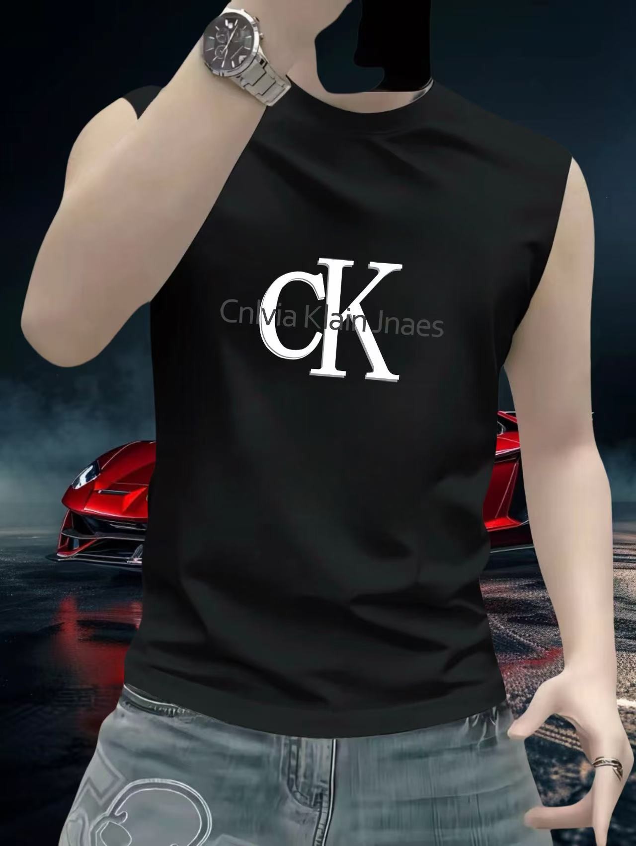 夏季新款纯棉无袖背心休闲潮流个性印花健身运动圆领男士T恤上衣