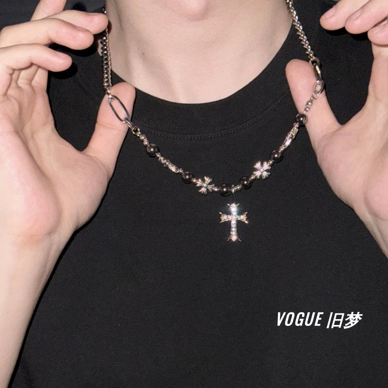 钛钢项链 十字花吊坠钛钢项链/三款可选/时尚嘻哈设计潮男潮流ins