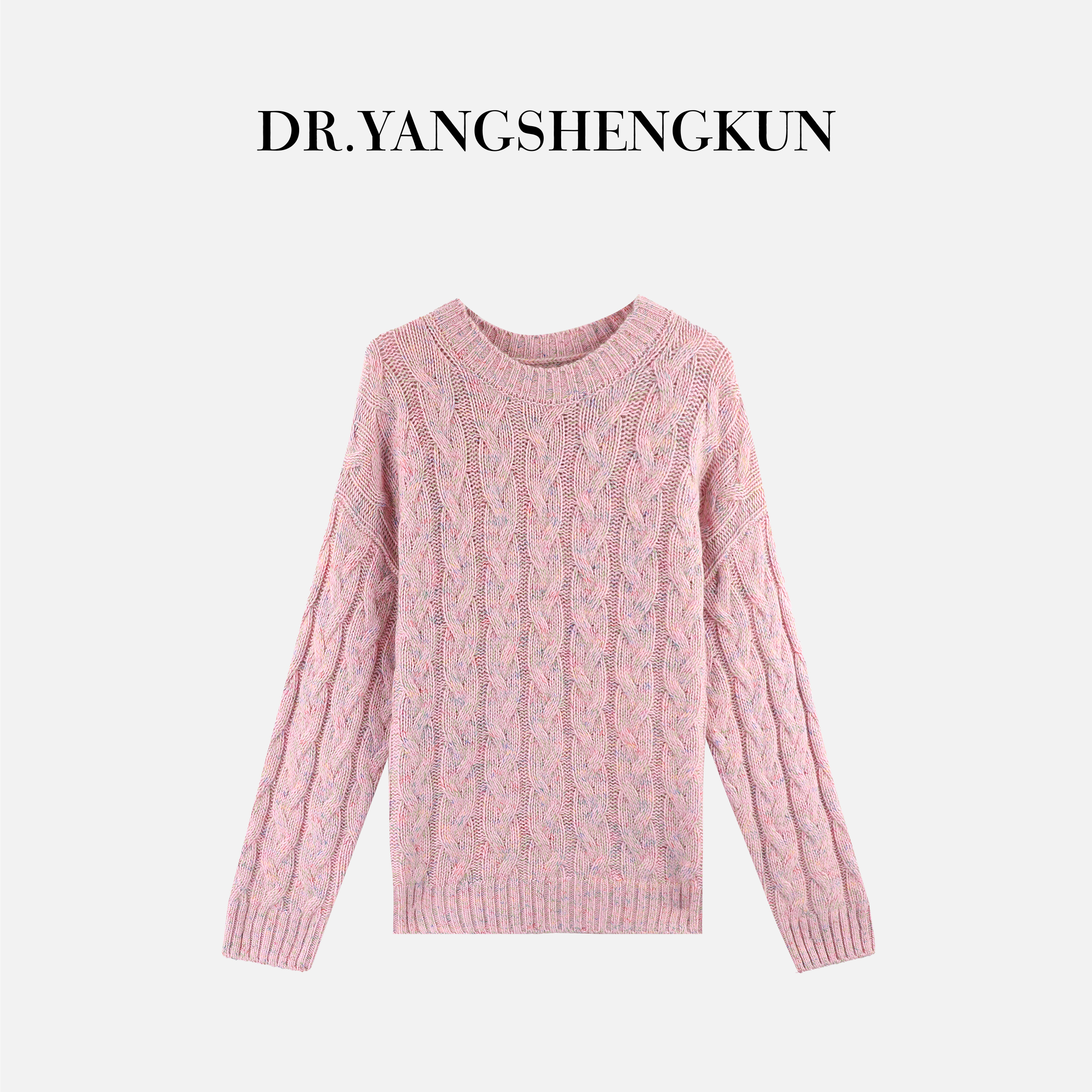 杨圣坤2025新品100%山羊绒甜美花纱圆领绞花套头针织衫S82592926