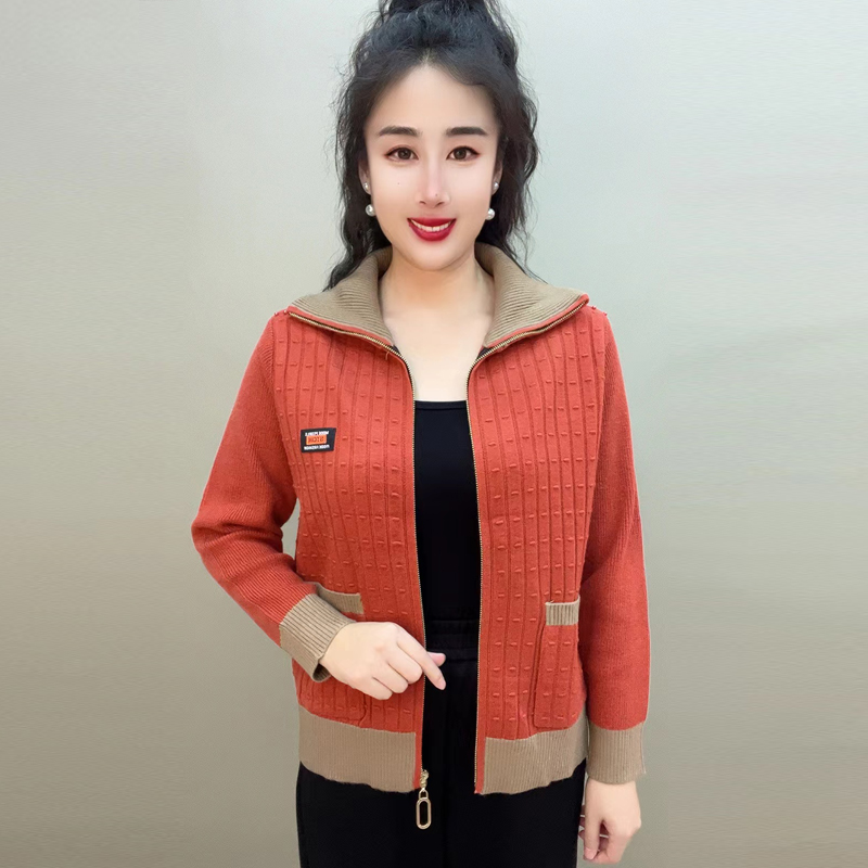 秋冬新款羊毛衫针织开衫外套女洋气年轻妈妈装拼色百搭短款上衣潮