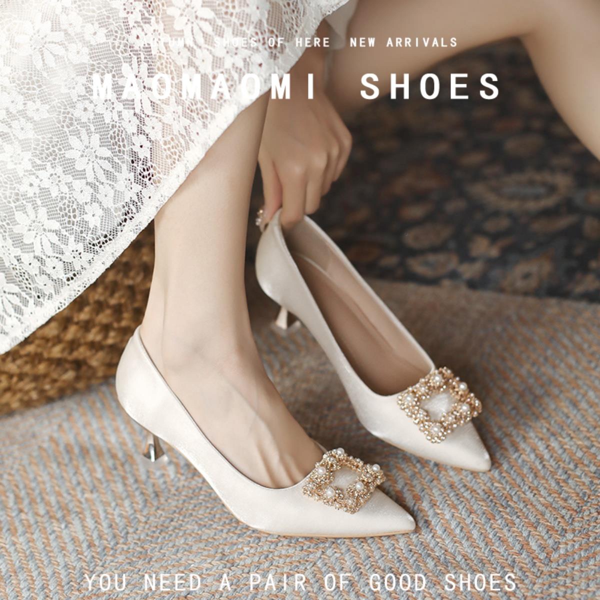 【万达撤柜】法式气质高跟鞋女细跟名媛高级小众设计感新娘中式秀禾