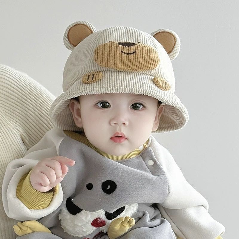 婴儿帽子秋冬季保暖防风可爱宝宝渔夫帽男女童小月龄超萌小熊盆帽