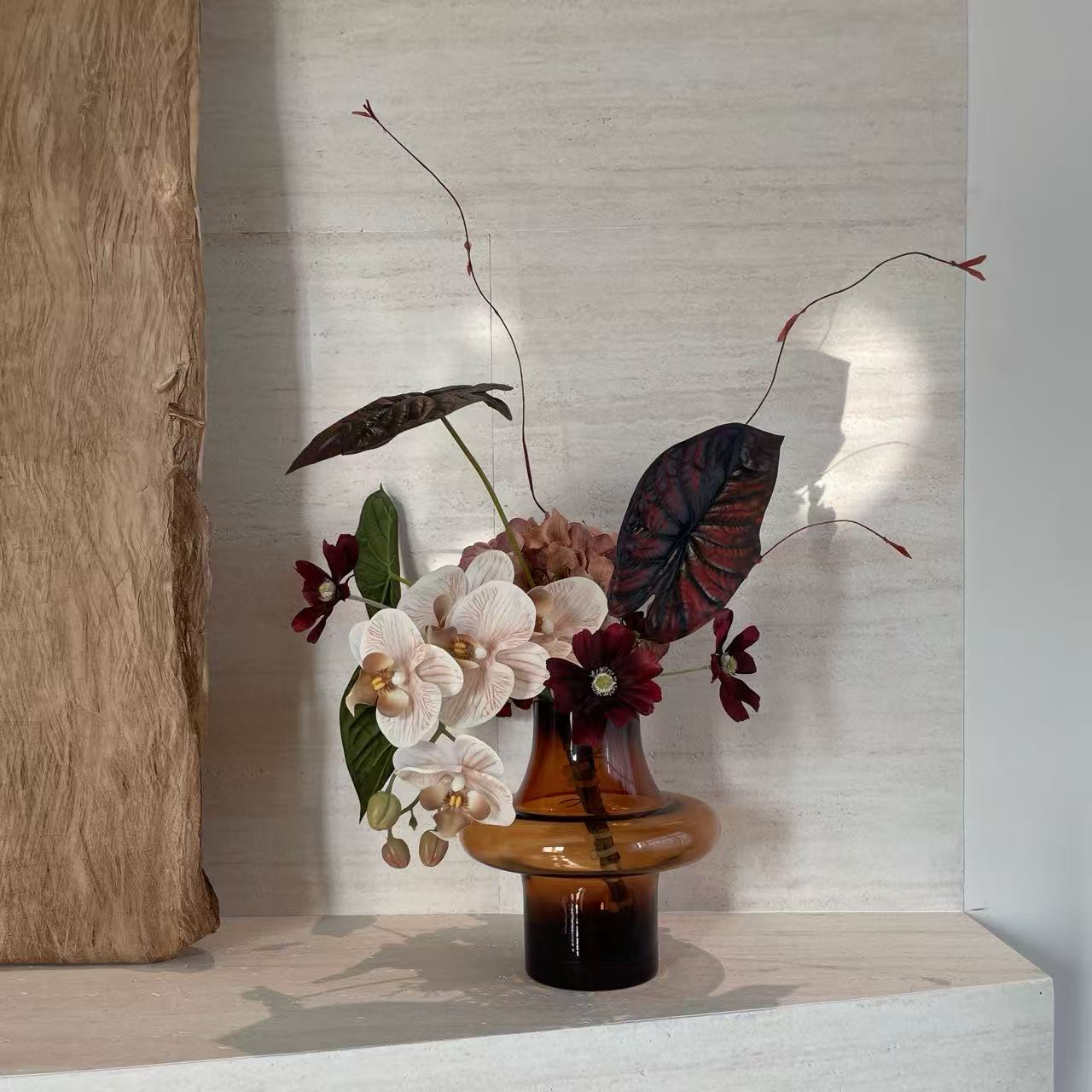 焦糖 设计师款手扎花束仿真花假花玻璃花瓶桌面餐桌电视柜摆件