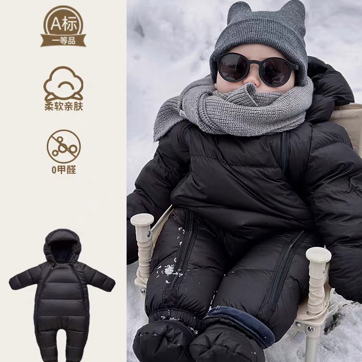 婴幼儿爬服冬装加厚连体衣男女宝宝保暖外出服抱衣婴儿羽绒服