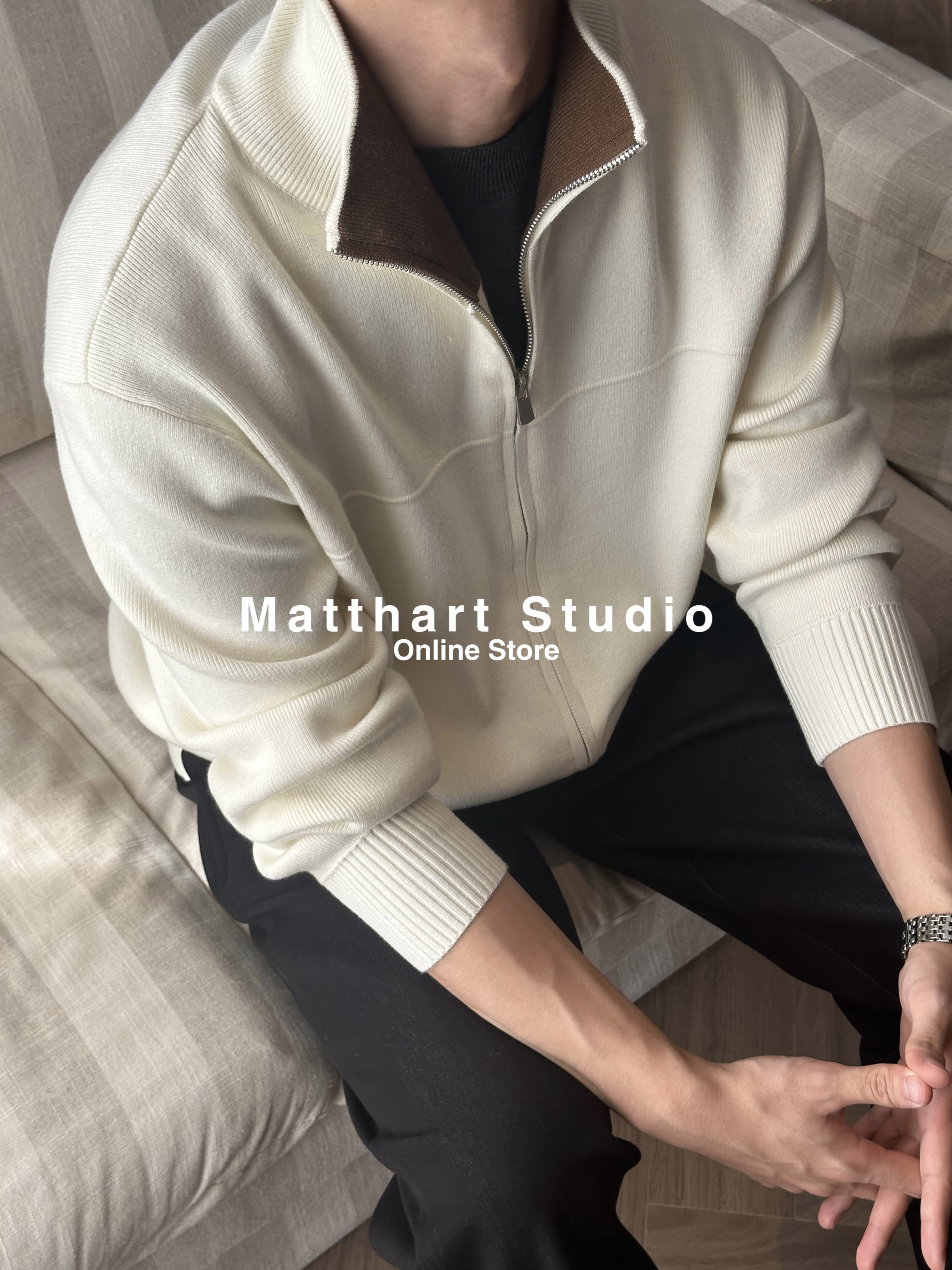 Matthart 秋冬季⌈精英风⌋针织毛衣  螺纹拼接翻立领外套