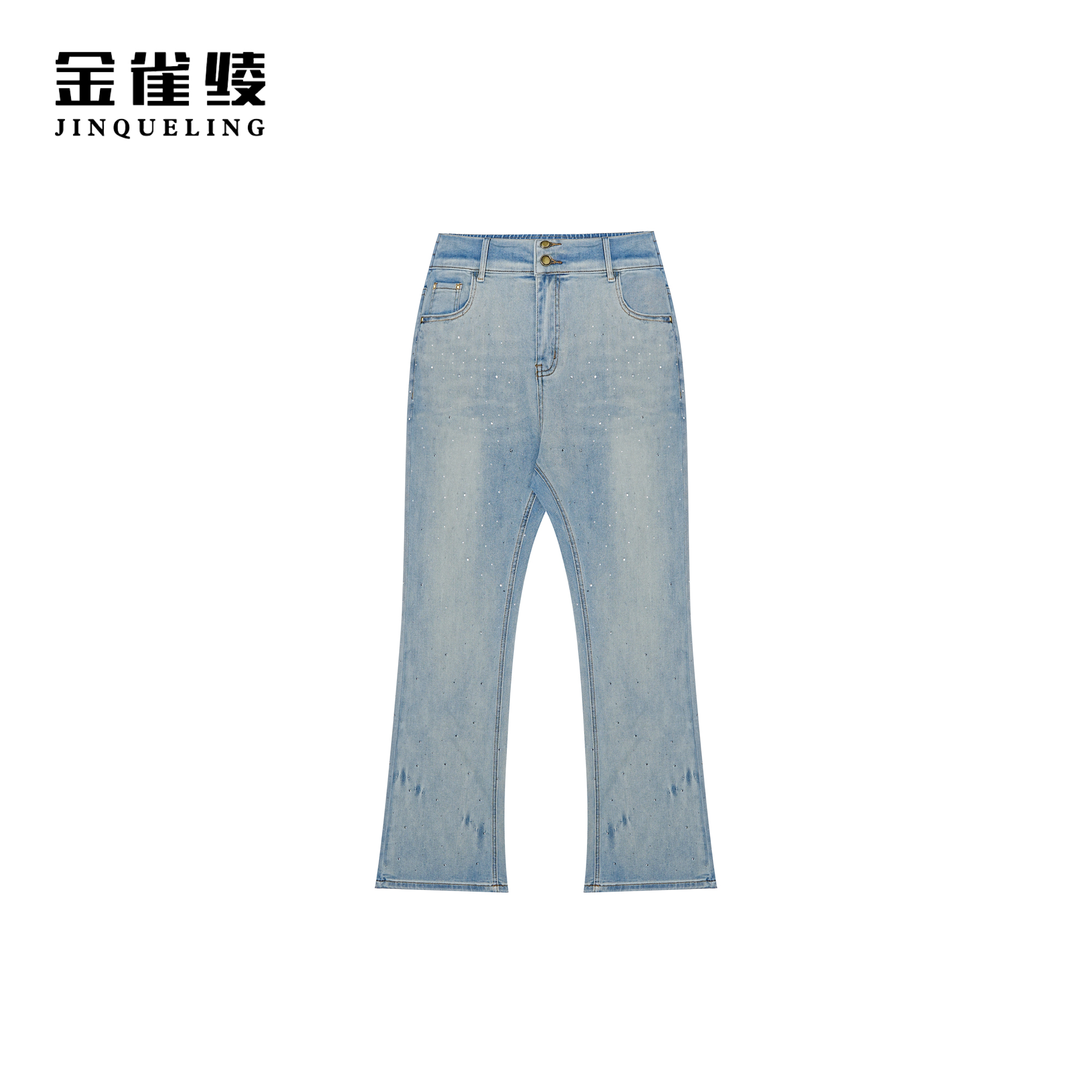 金雀绫【海盐兰】春夏设计师水洗时尚微喇牛仔裤SZAK1KLW12