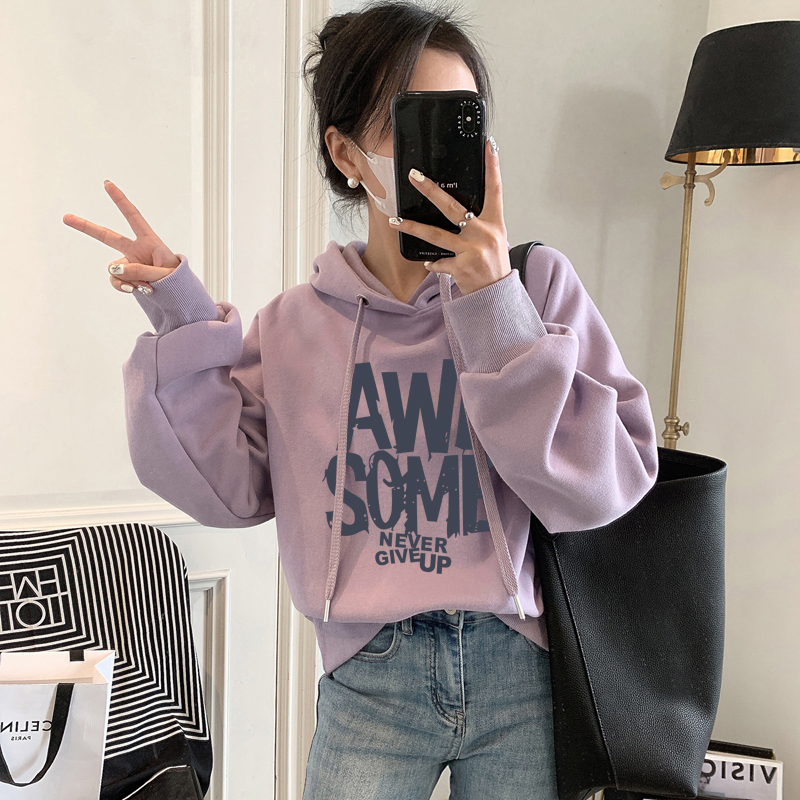 设计感小众秋冬新款2025加绒加厚套头连帽卫衣女短款宽松韩版外套