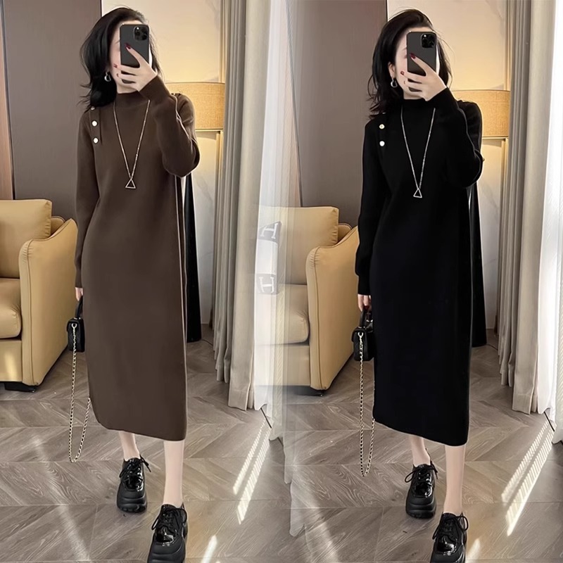 打底防走光连衣裙女士秋冬季内搭半高领宽松中长款过膝配大衣针织
