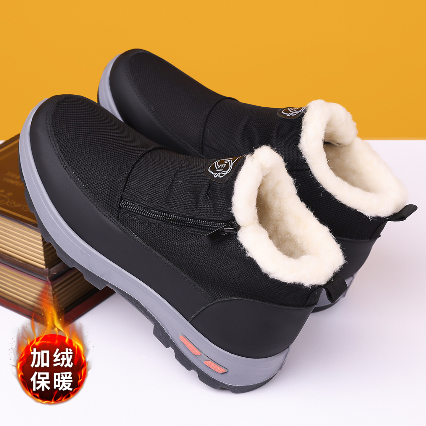 老人棉鞋男老北京布鞋男爆款防滑保暖绒毛休闲中老年爸爸鞋雪地靴