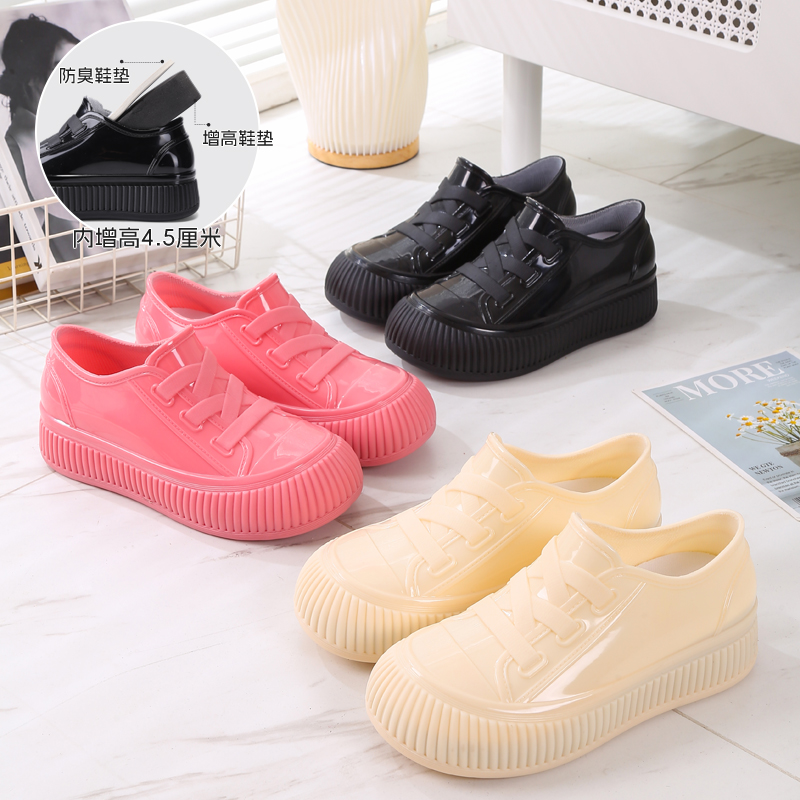 防滑低帮雨鞋女款时尚厚底水鞋内增高雨靴女士防水厨房鞋可爱胶鞋