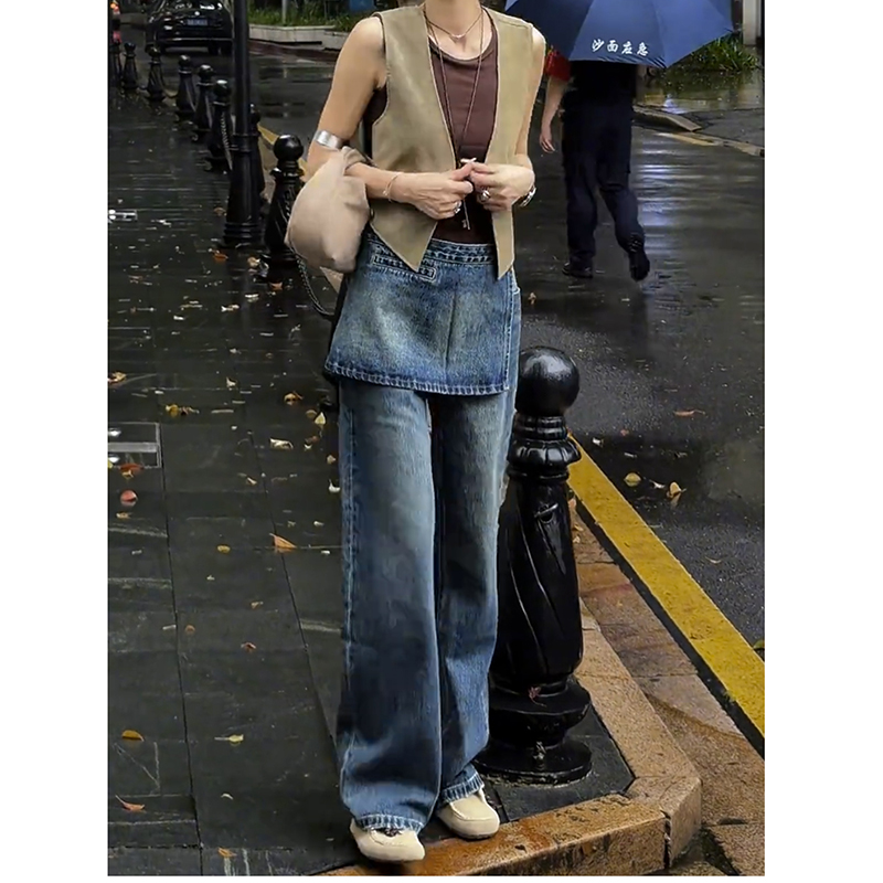 大码窄版直筒牛仔裤女秋季2025年新款阔腿裤胖mm显瘦宽松屁帘裤子