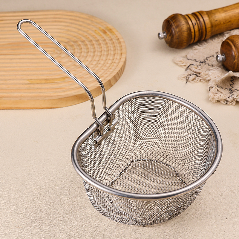 家用不锈钢细密网捞面漏勺厨房用油炸过滤筛煮面火锅折叠可拆卸