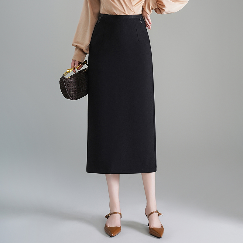 半身裙女黑色弹力垂感包臀裙2025秋季新款通勤西装裙中长款直筒裙