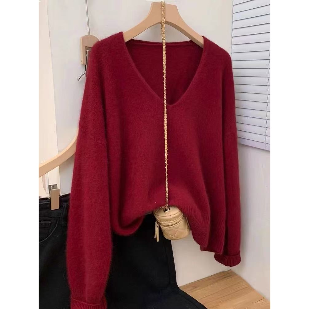 2025年秋季通勤单件长袖套头时尚百搭通勤大V领