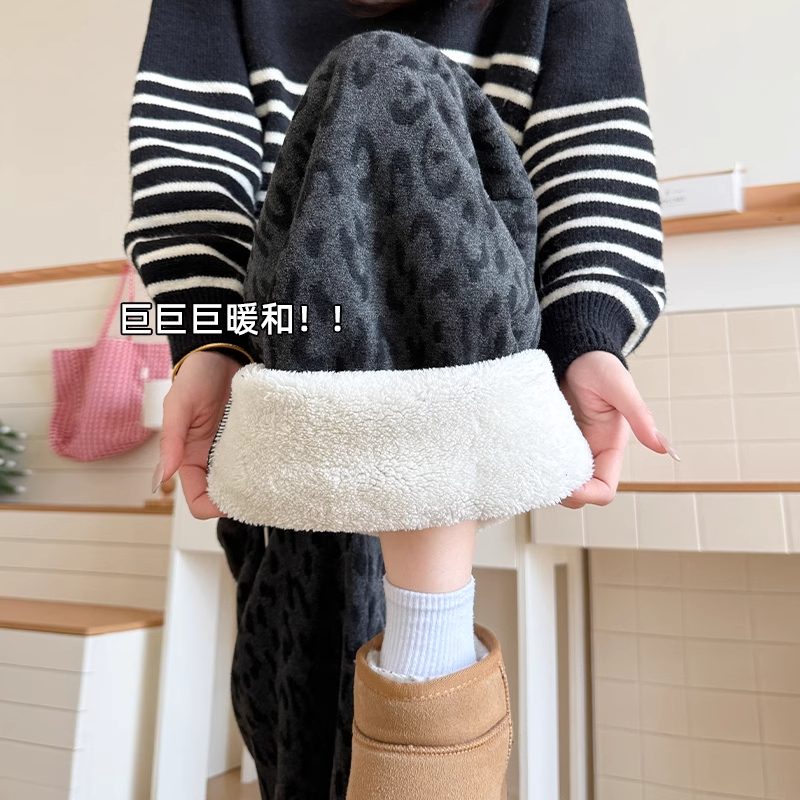 慵懒风加绒加厚豹纹印花休闲裤2025秋冬女新款显瘦高腰百搭阔腿裤