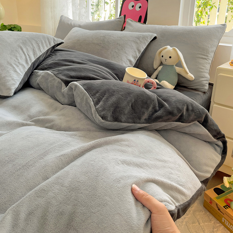 加厚牛奶绒被套单件2025新款单人四件套150x200cm珊瑚绒加绒被罩4