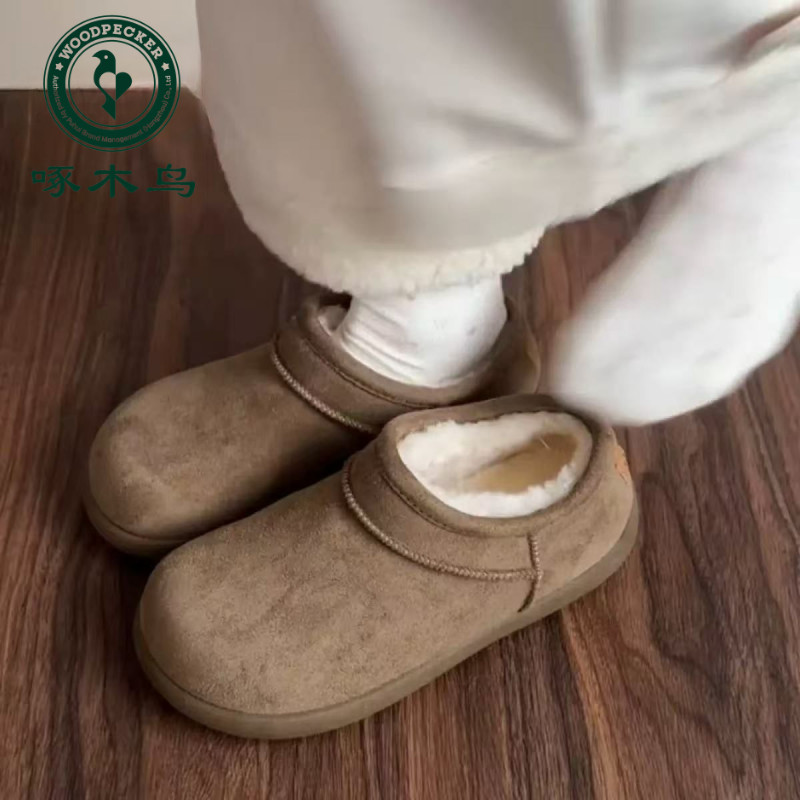 啄木鸟复古小土豆勃肯鞋女2025新款冬外穿加绒加厚雪地靴保暖棉鞋