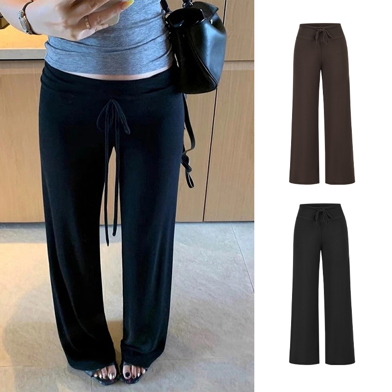 Moses Queen/魔西女王垂感宽松显瘦直筒休闲裤高腰抽绳系带拖地裤