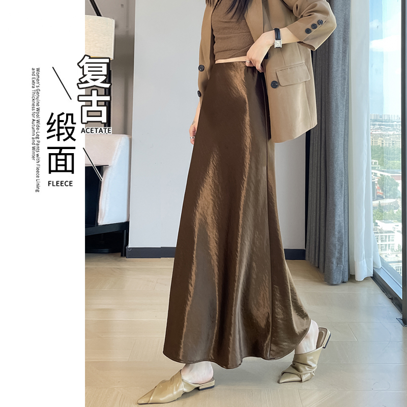 醋酸缎面半身裙女春秋2025新款高级感丝滑长伞裙a字包臀鱼尾裙子