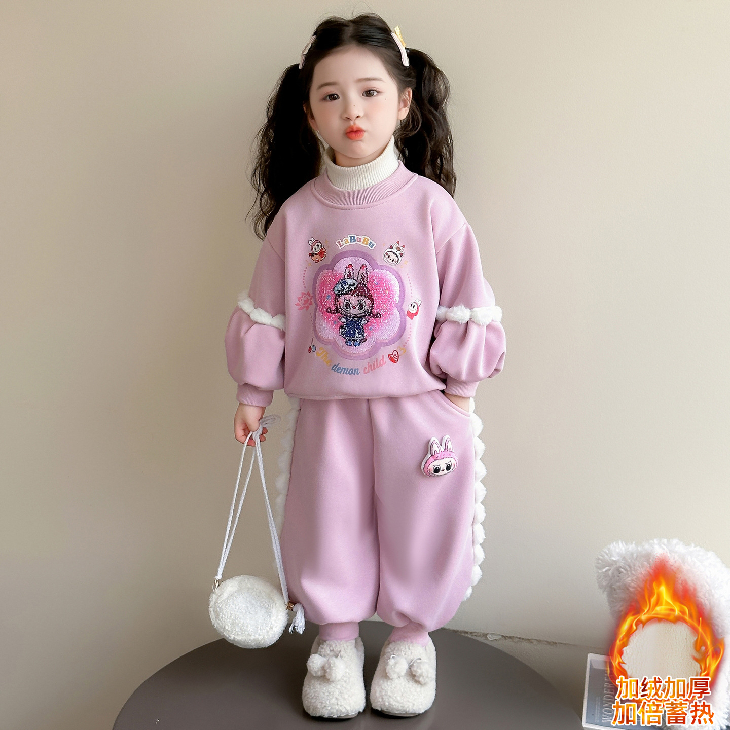 巴拉巴拉男孩女孩女童加绒卫衣套装秋冬2025新款儿童羊驼绒韩范时