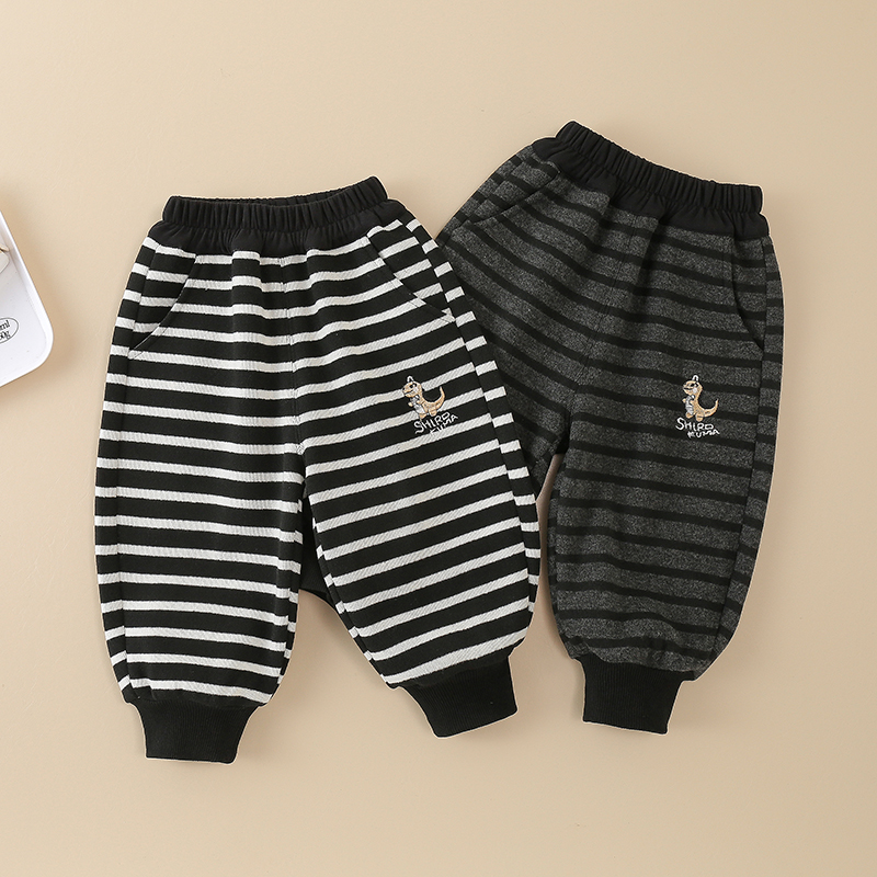 【加绒】儿童裤子加绒休闲裤2025男童条纹裤婴幼儿童一体绒保暖长裤
