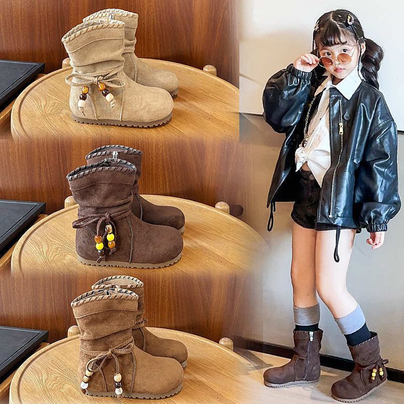 2025秋冬新款儿童低跟靴子运动风马丁靴加厚韩版秋季女百搭中筒