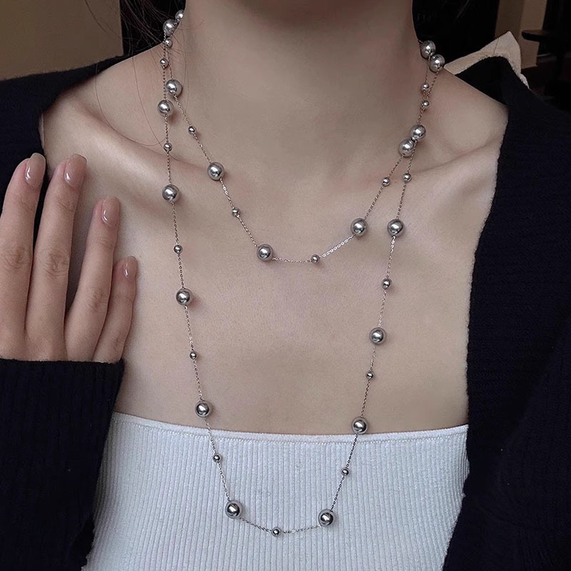 铜项链 精品韩系ins玻璃串珠项链精致优雅高级感轻奢多层毛衣链