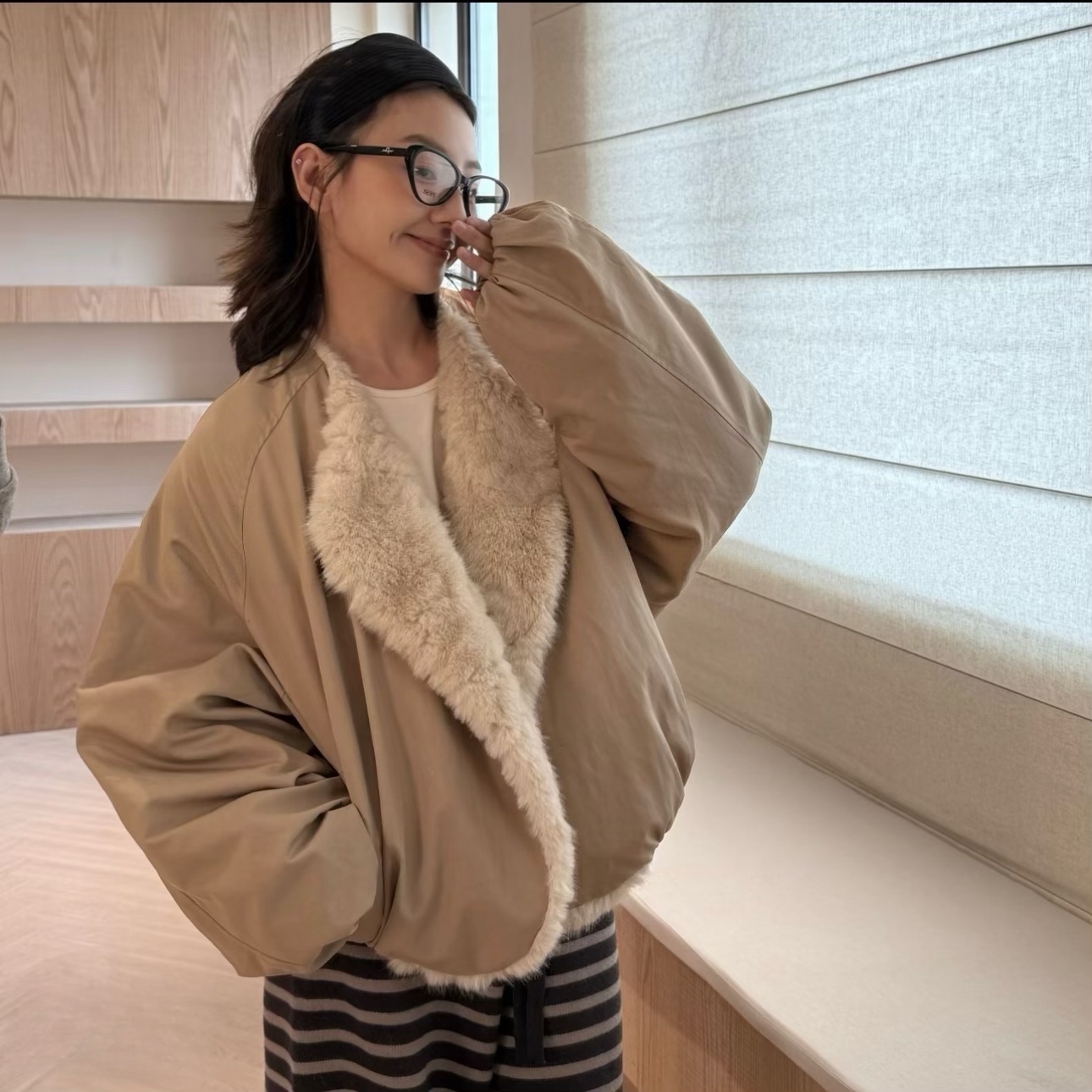 DYS“云朵慕斯”25年冬季新款环保小湖羊“双面穿版”毛毛外套