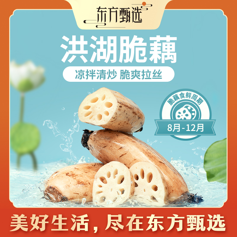东方甄选自营洪湖莲藕脆藕3斤装/5斤装 饱满拉丝清脆爽口炒菜