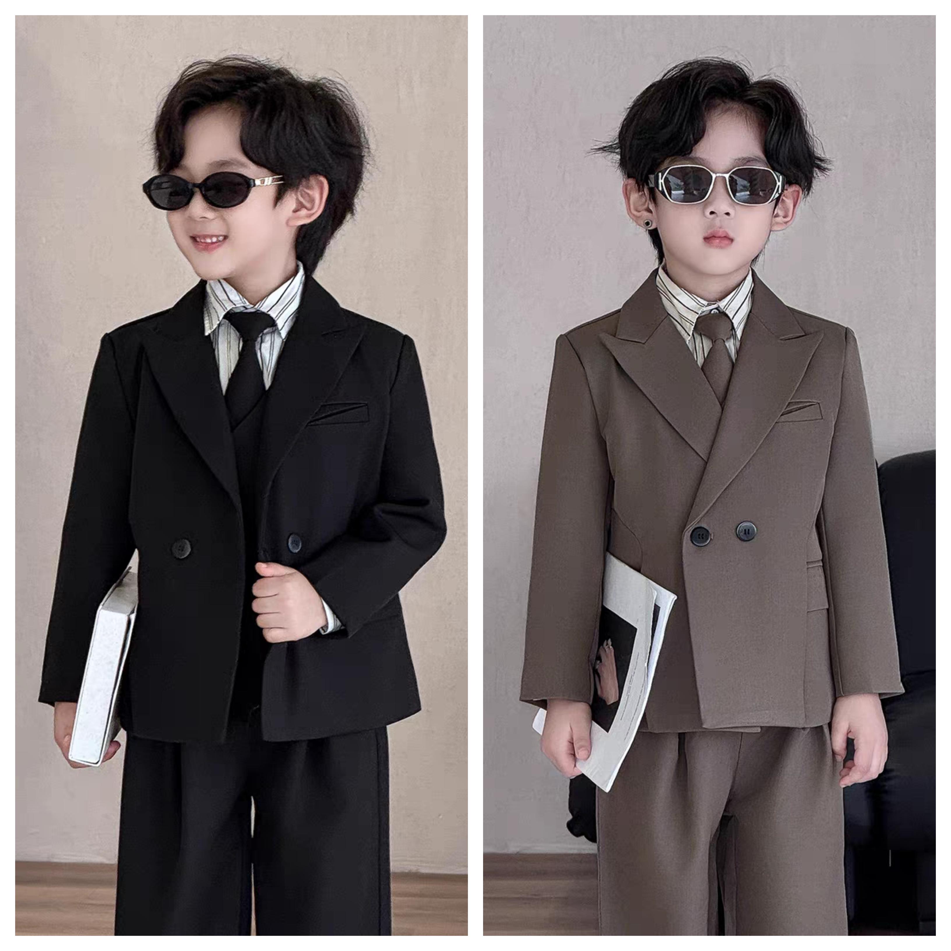 秋冬加绒加厚儿童西服男童主持演讲礼服花童钢琴表演周岁宝宝西装