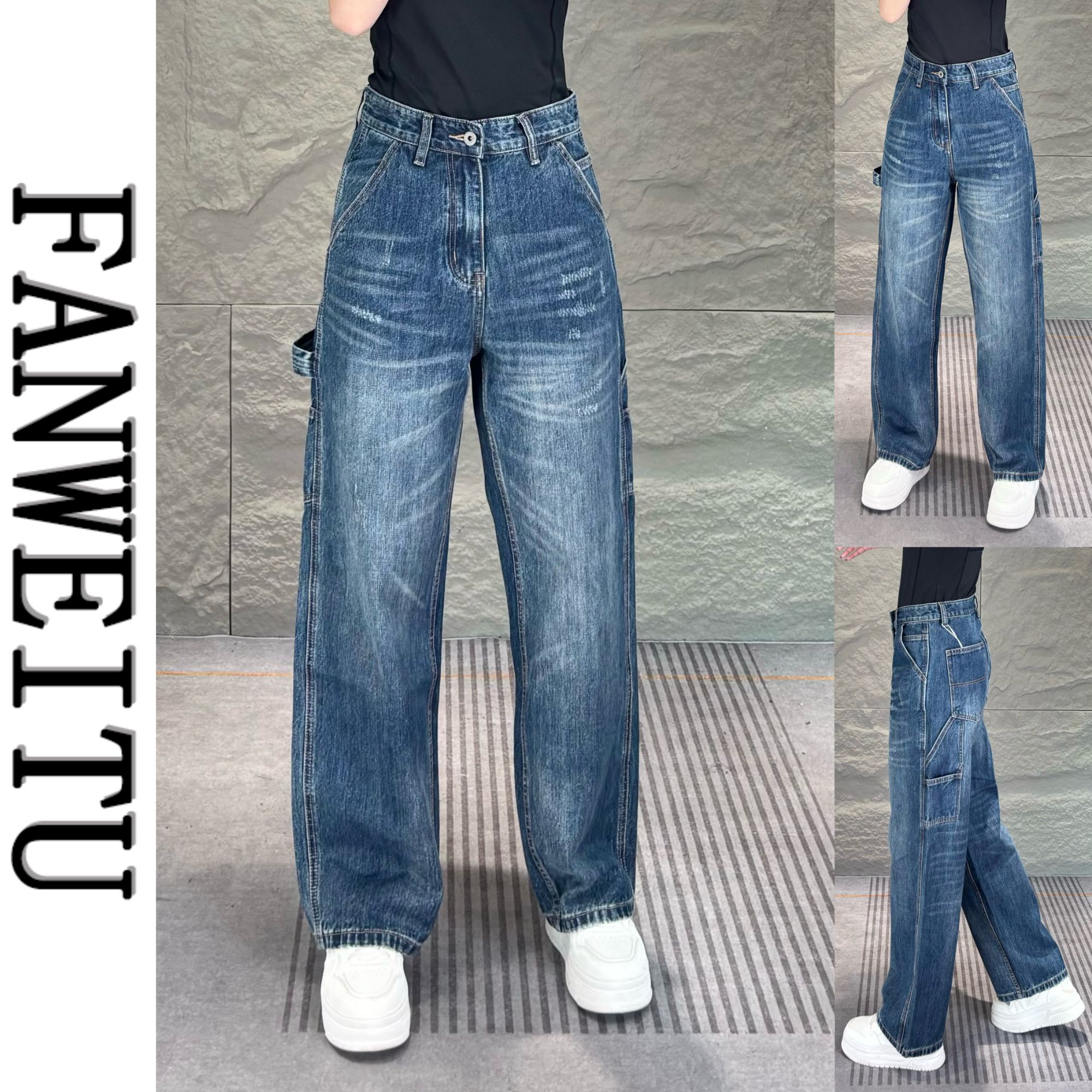 K11秋季新款美式高街风男士宽松牛仔裤水洗蓝潮流牛仔裤