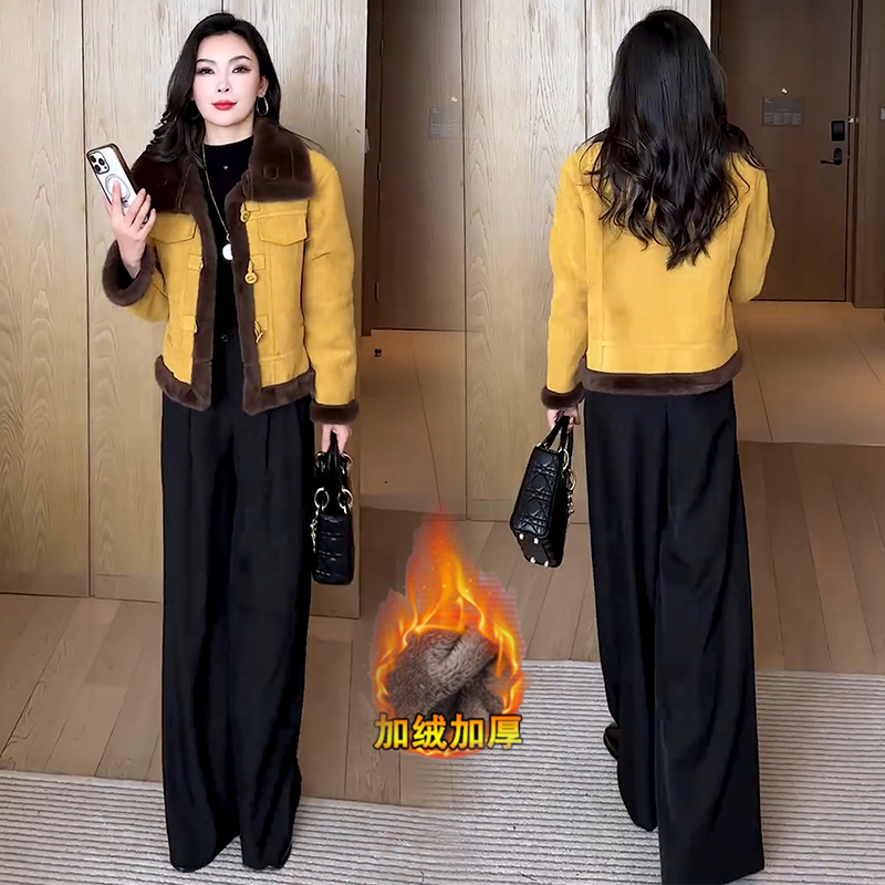 女常规袖宽松型保暖冬季短外套冬装网红小香风毛领加绒加厚