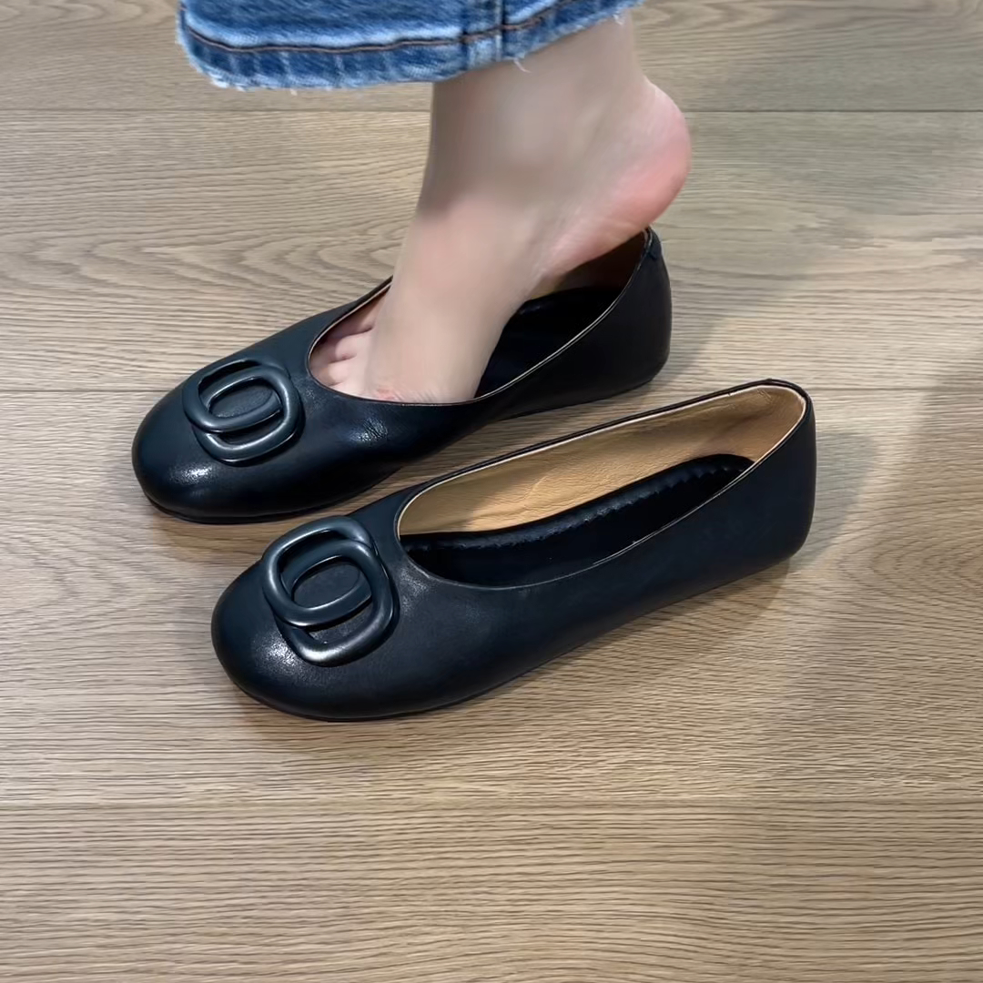 单鞋复古圆头百搭平底单鞋浅口通勤休闲舒适单鞋女款春秋