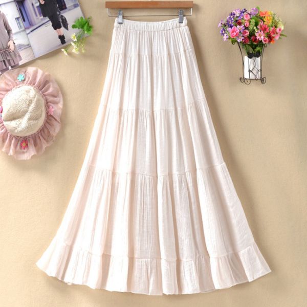 棉麻半身裙长裙女薄款夏季新款小个子垂坠感松紧腰个子大摆裙