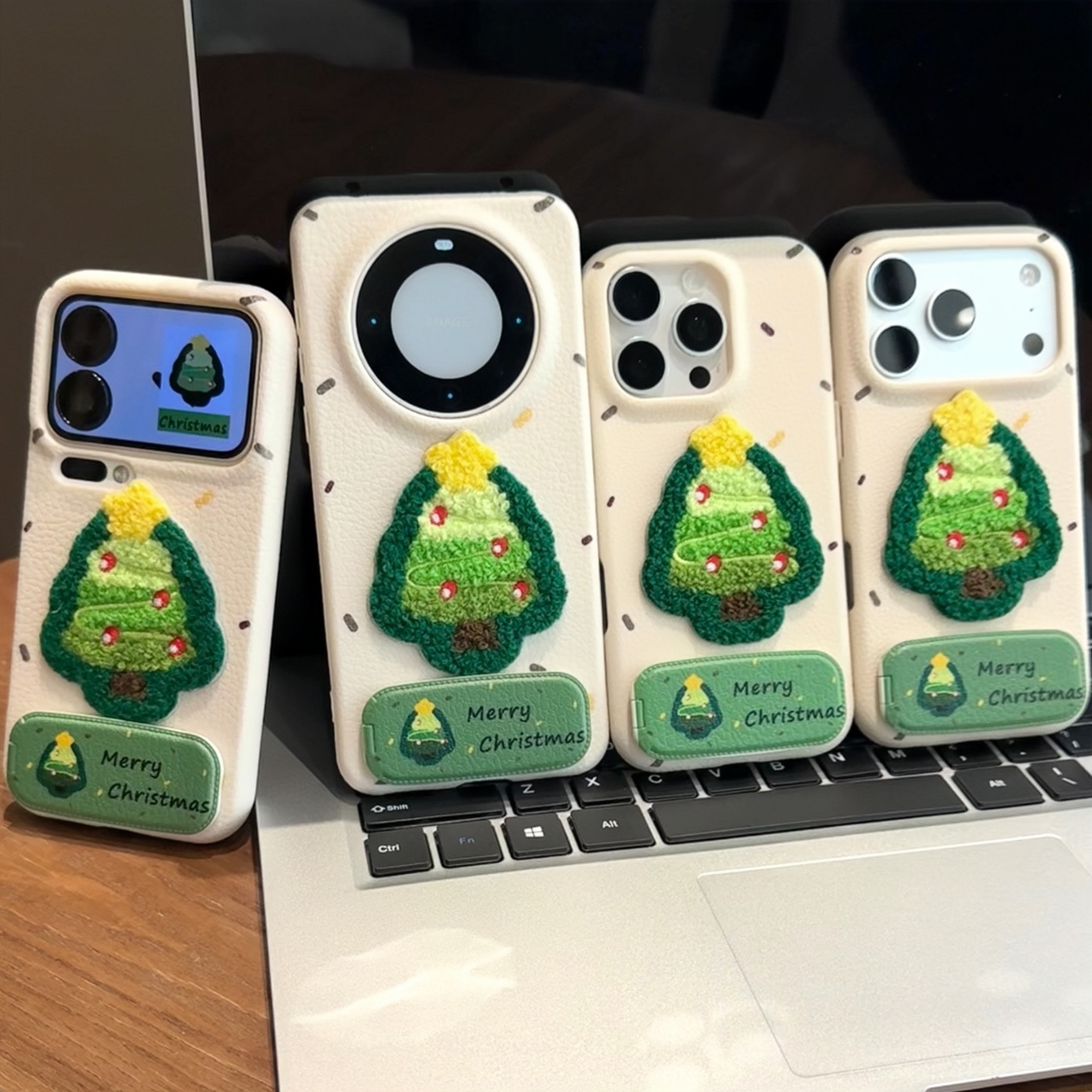 雅天立秋冬刺绣圣诞树适用苹果17皮纹手机壳华为vivoppo小米15女