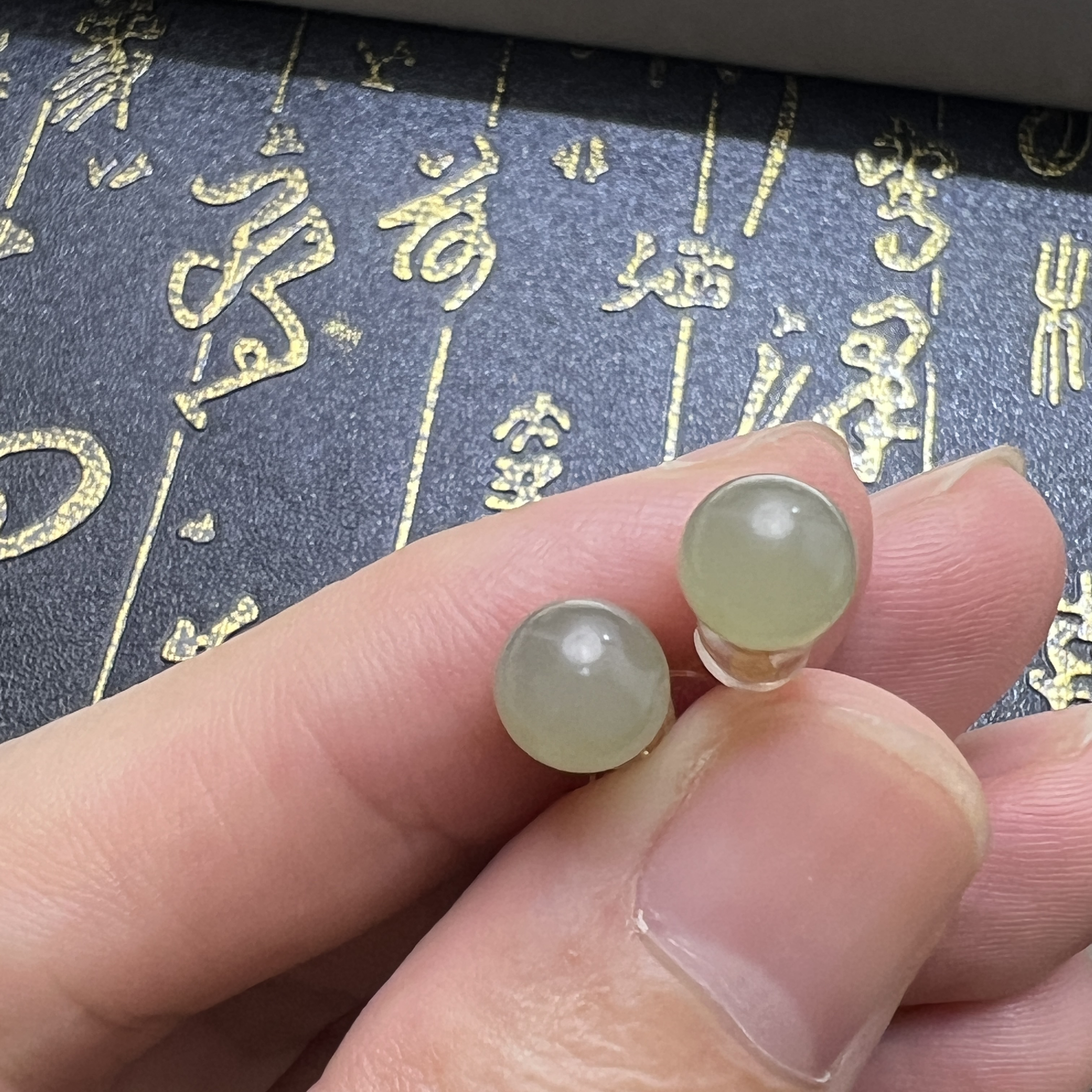 S925和田玉晴水耳钉养耳洞神器卡8MM