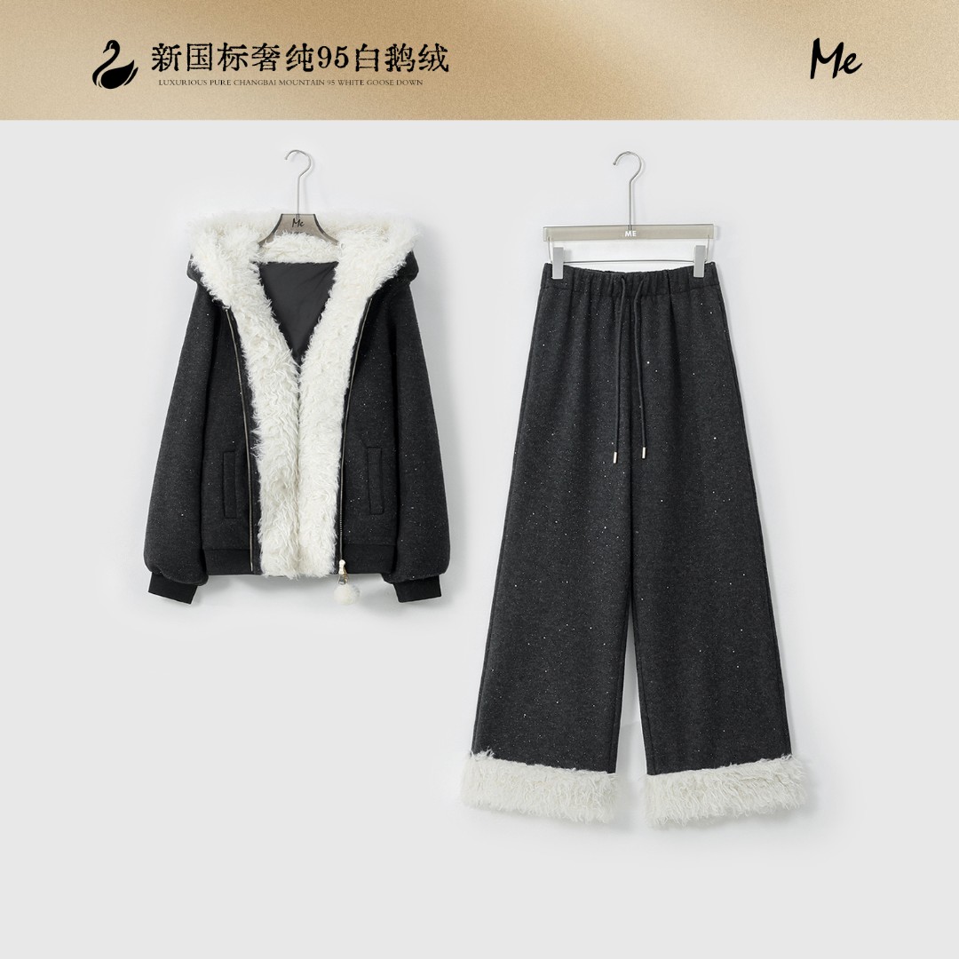 ME【星夜雪球鹅绒套装（加绒）】95白鹅绒满天星保暖羽绒服MESA5960