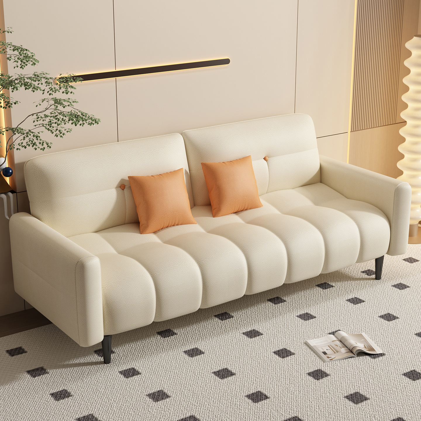 简约沙发三人简易轻奢办公室猫爪皮折叠沙发床公寓沙发出租屋