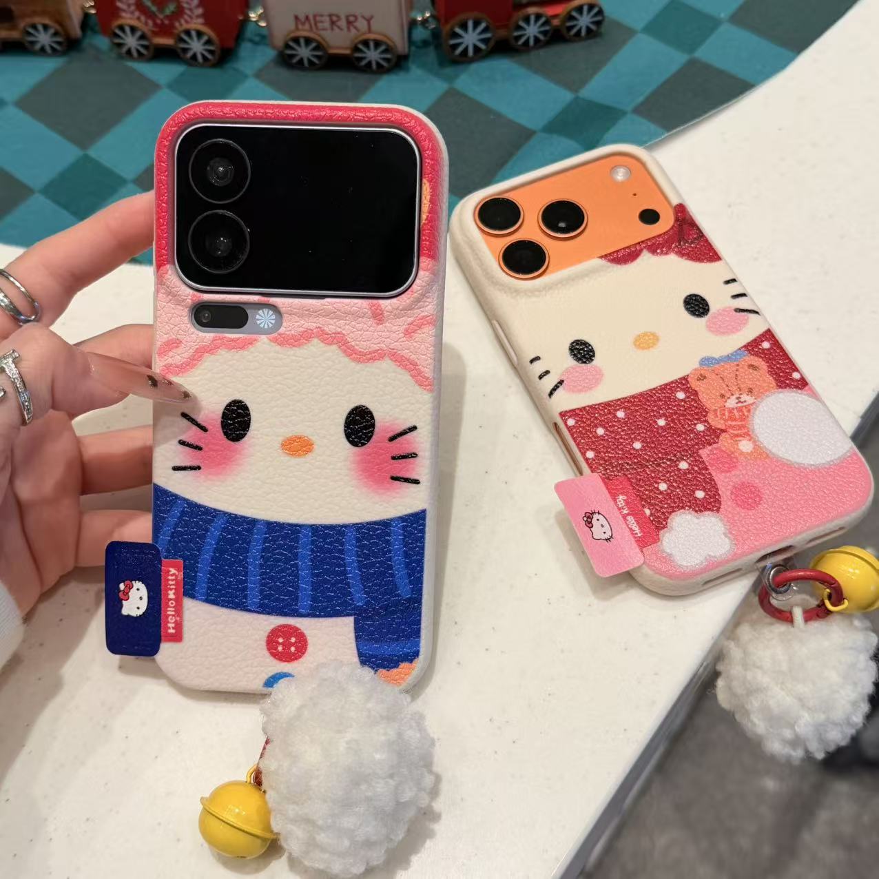 GGBond围巾kt猫毛球铃铛适用苹果17皮纹16手机壳华为vivo小米oppo