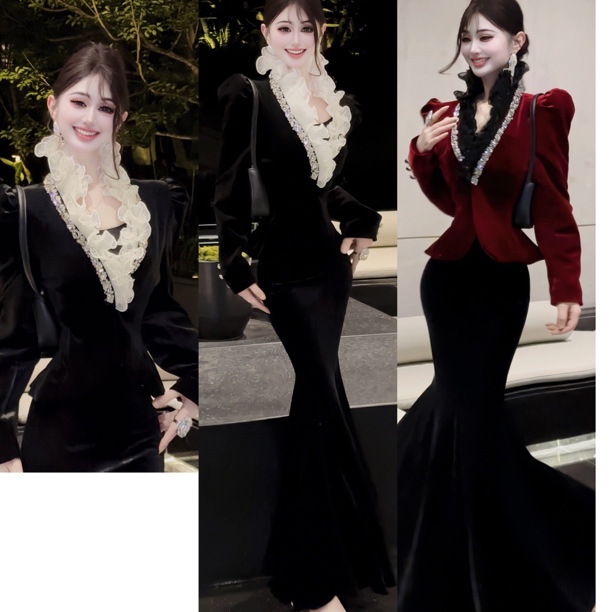 郁儿baby【贝多芬线条贵气大女主】气质设计感丝绒木耳边上衣外套