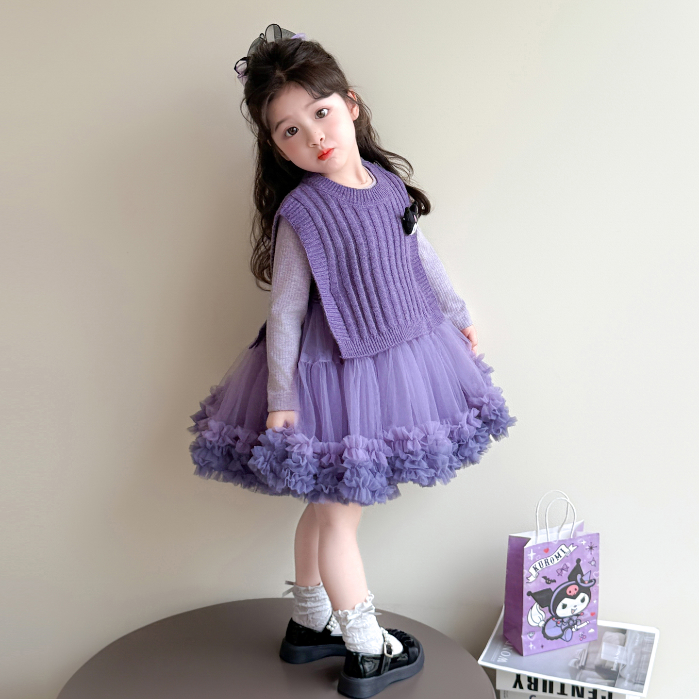 库洛米公主风多巴胺突突裙子毛衣套装女童学院风洋气2025秋季新款