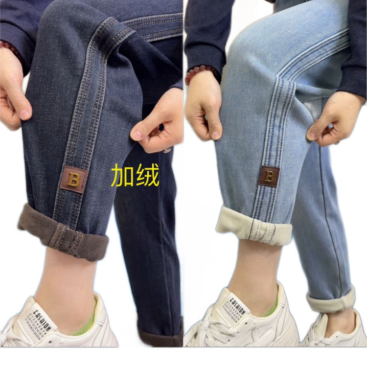 112款加绒牛仔高弹老爹裤