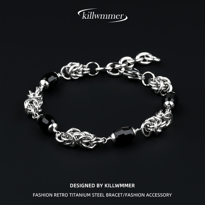 钛钢手链 新款ins串珠拼接手链男款时尚情侣个性小众复古轻奢配饰
