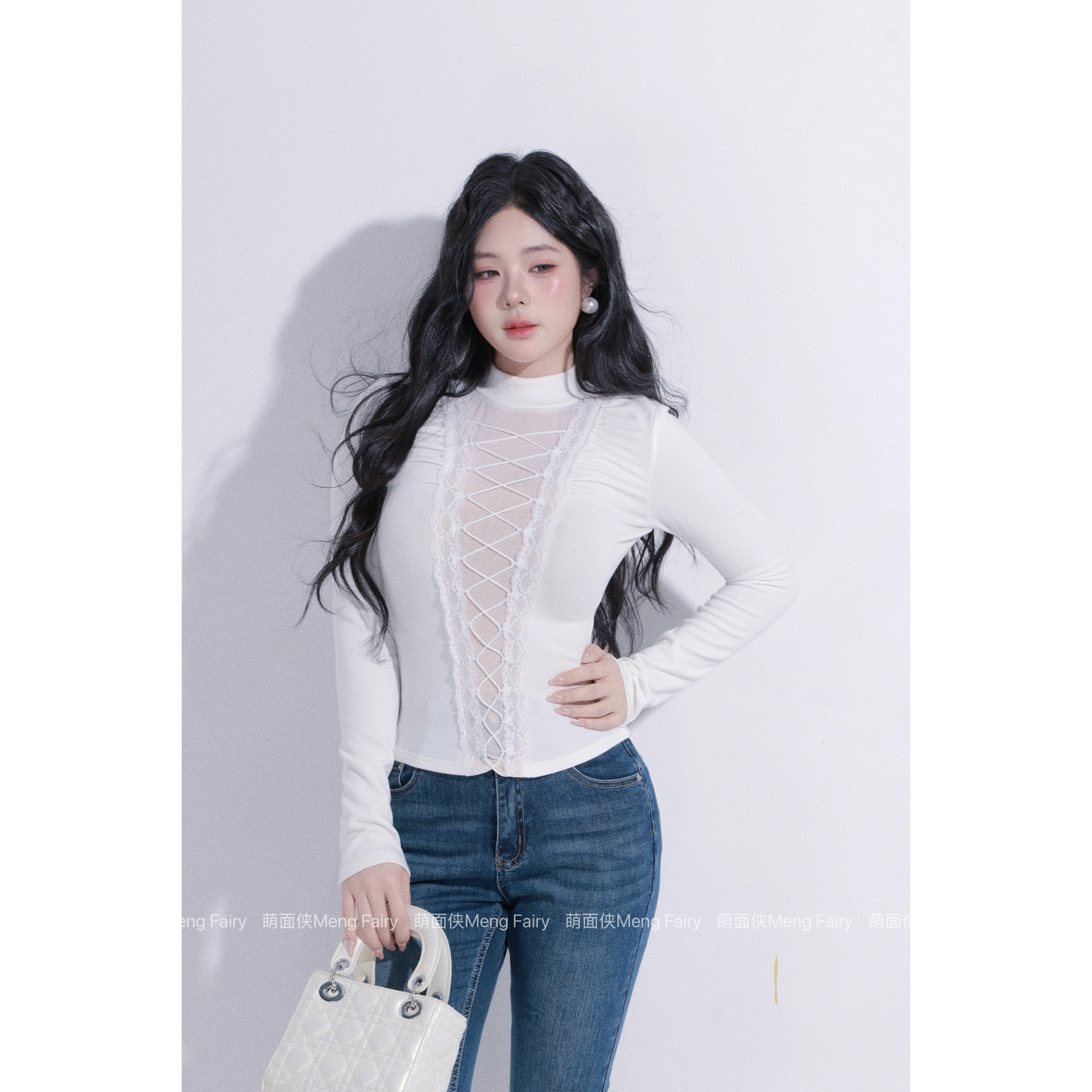 萌面侠【奶芙雾冬】纯欲百搭半高领拼接磨毛锁温保暖针织上衣7114M