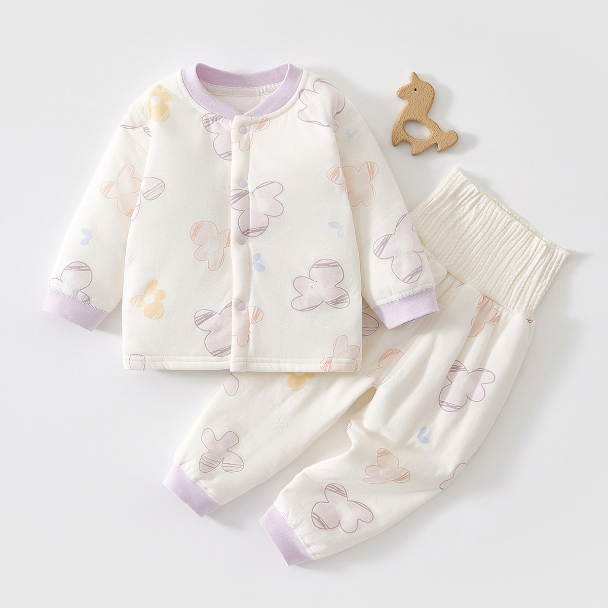 婴儿衣服秋冬新款40克夹棉分体套装春季保暖宝宝秋装纯棉洋气衣服