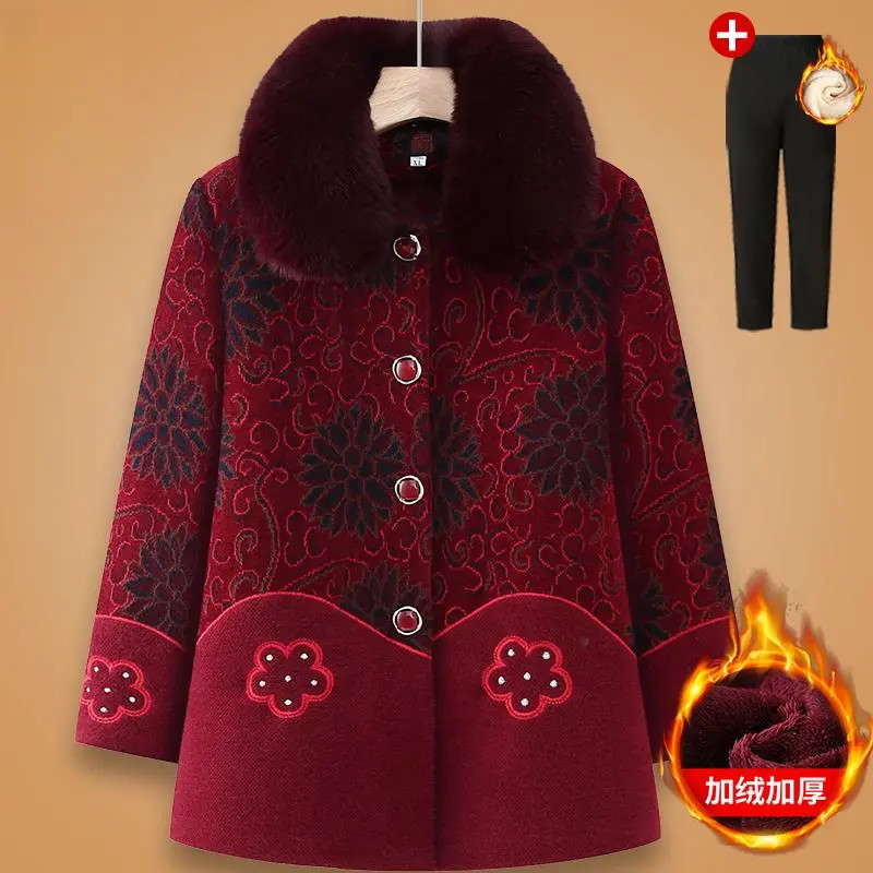 中老年人冬装外套女奶奶彷貂绒大衣妈妈加绒厚衣服老太太保暖上衣