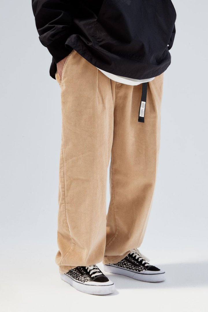 Cityboy宽松直筒阔腿休闲裤灯芯绒男裤卡其色长裤大码男装裤子