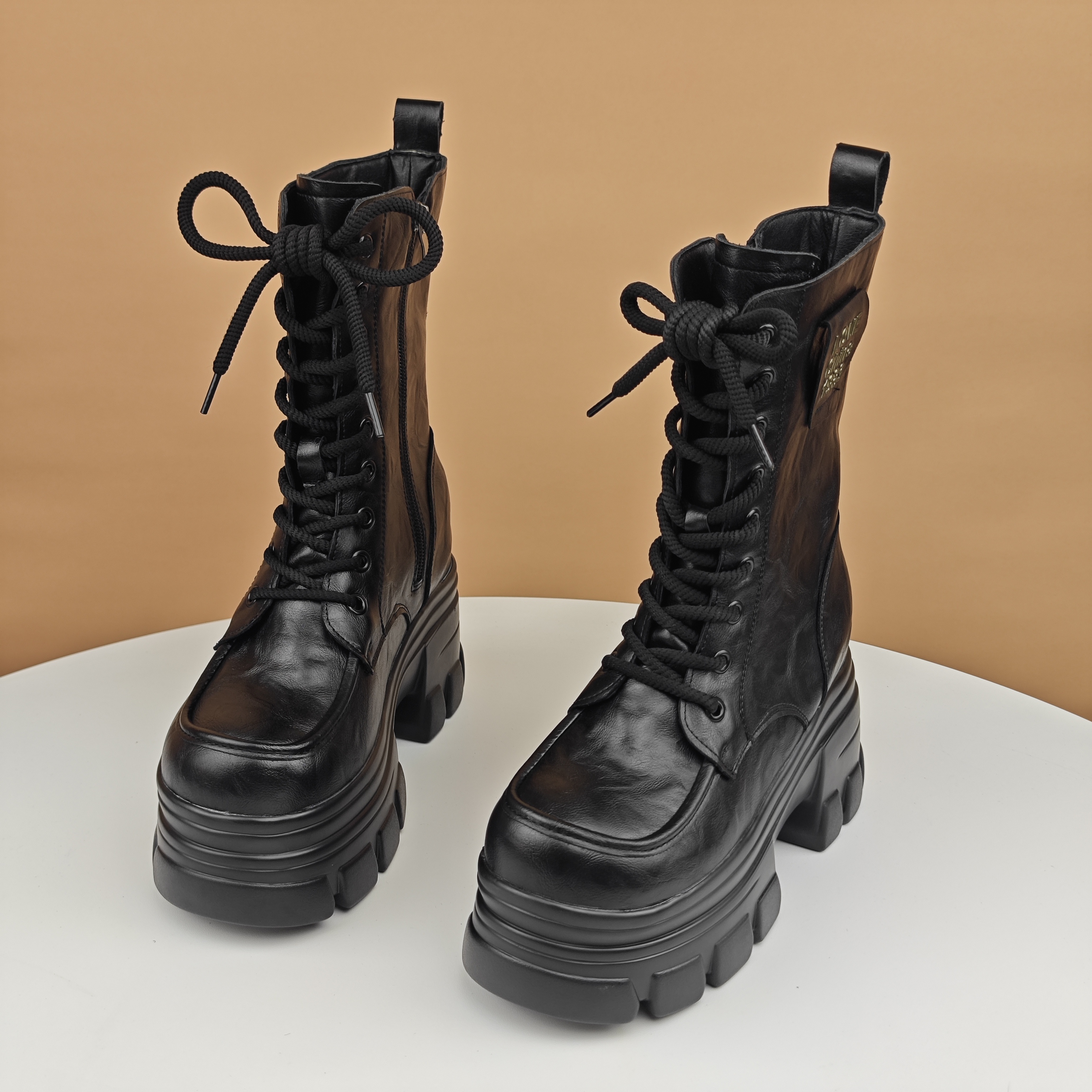 中筒厚底马丁靴女2025秋冬新款英伦风加绒小个子增高显腿长骑士靴